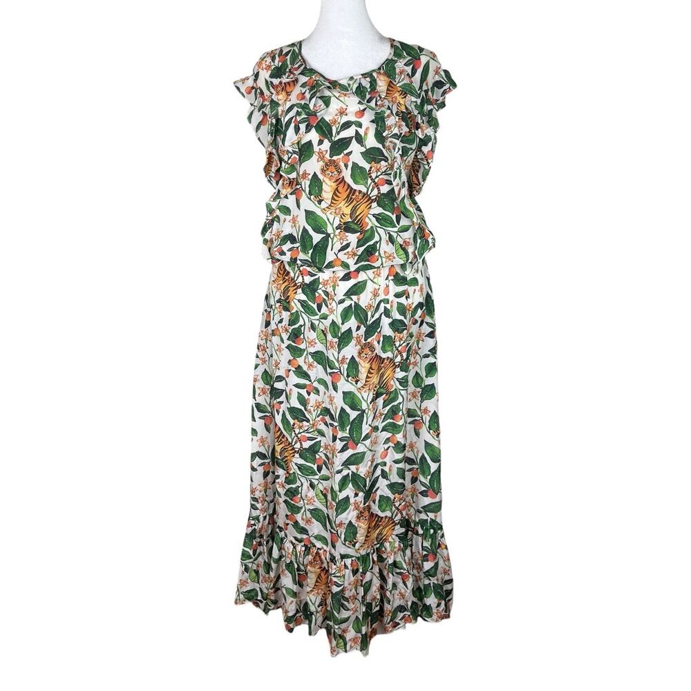 Love Binetti Silk Midi Tiered Tent Dress Exotic Nomadic Tiger Print Size Medium